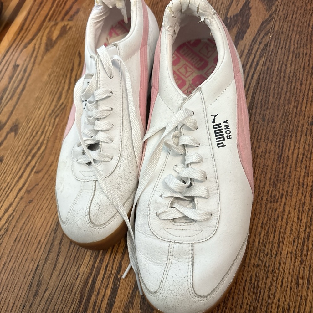 Puma White and Pink Minimalist Sneakers